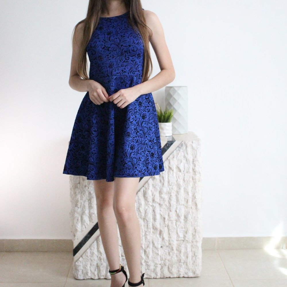 Elegant Blue and Black Dress
